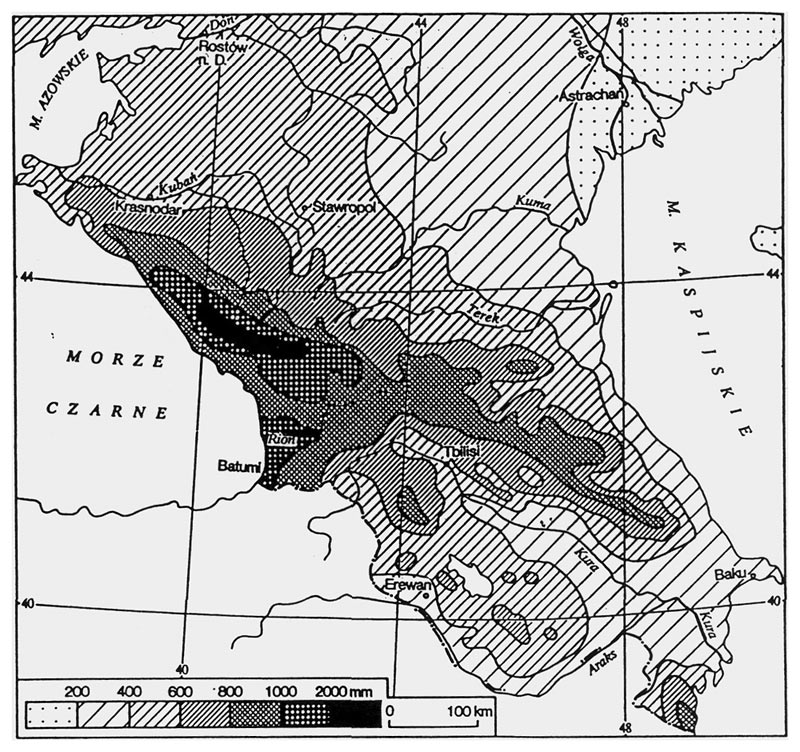 Figure 1. Distribution of
precipitation in the Caucasus area