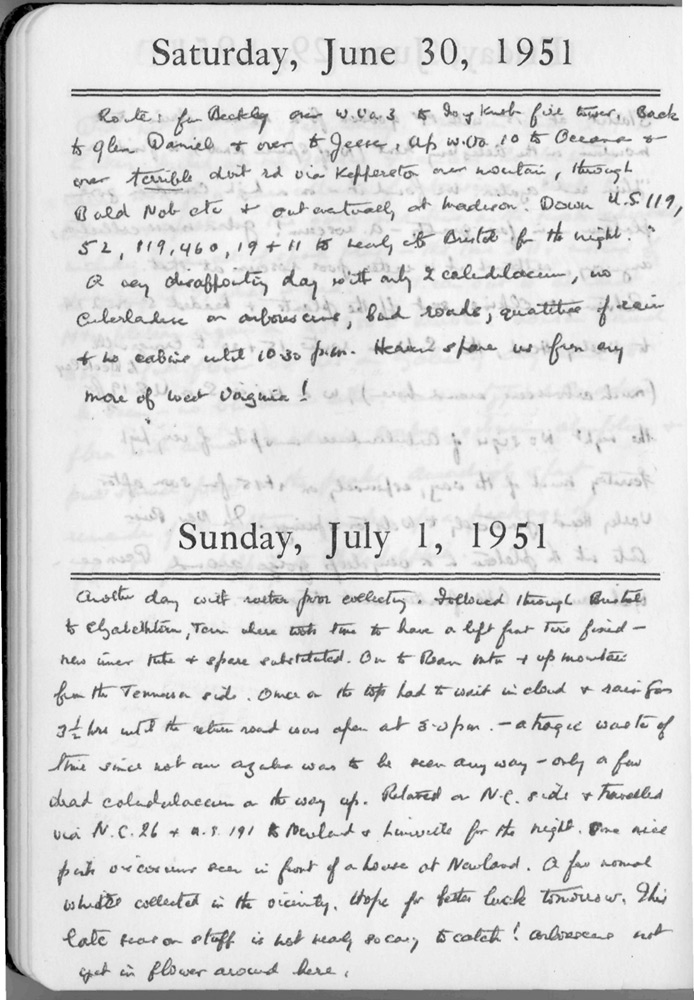Henry Skinner notebook entry for 
Saturday, June 30, 1951