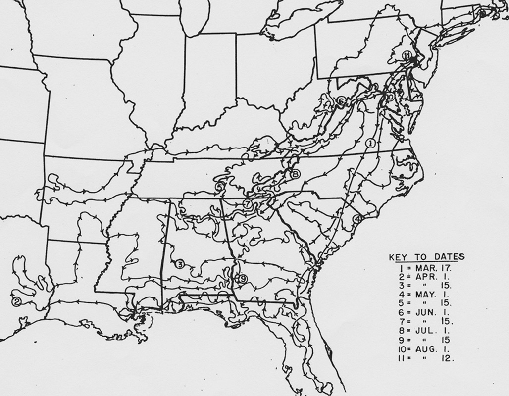 Map of southeastern and 
eastern United States shows Dr. Skinner's travels.