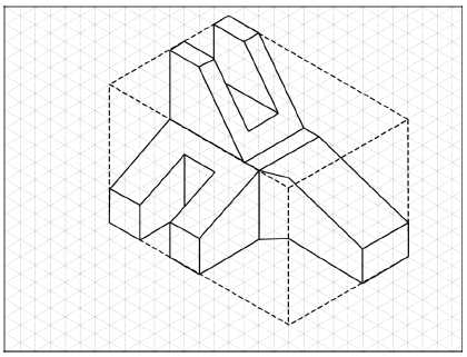 The faces of the isometric box that are coplaner, the planar normals, and the inclined surfaces are drawn with the rest of the box cut away.
