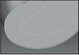 A photograph of the leading edge of a hollow coated airfoil model done by the KF application.
