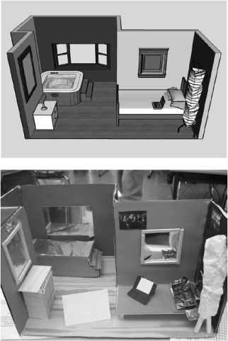 Figure 1 Bedroom Design Unit Students used Google SketchUp to design their bedroom (top) and then built as a physical model (bottom)