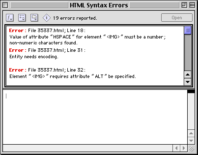 BBEdit HTML syntax error report