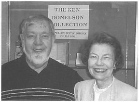 photo of Arizona State University Professor Emeritus Ken Donelson and ASU's Hayden Library Special Collections Librarian Marilyn Wurzburger (4/29/2003)