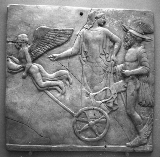 Figure 10: Aphrodite and Hermes in a chariot. Pinax type 10/2. (Photo by the author; printed with permission.)