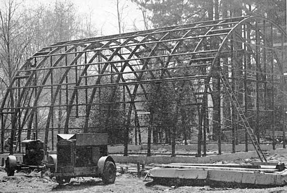Steel framework erected on the Society Coolhouse.