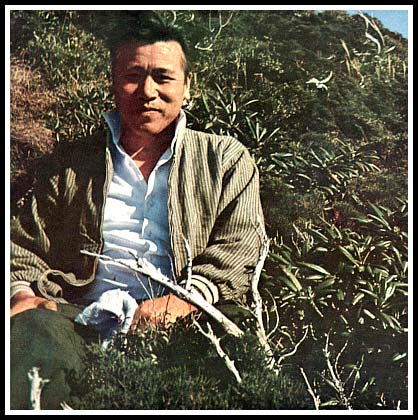Mr. Tsumagari beside a plant of R. yakushimanum