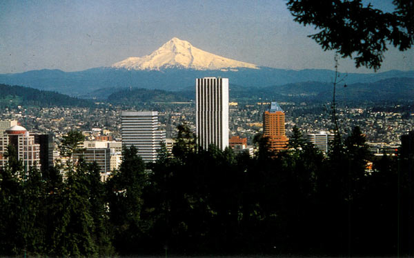 View of Portland skyline and Mt. Hood 
from The Japanese Garden
