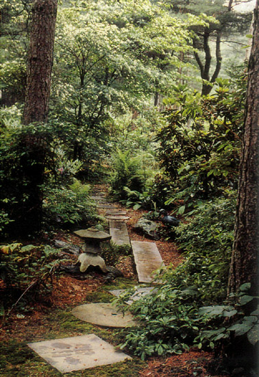 Cut stone garden path