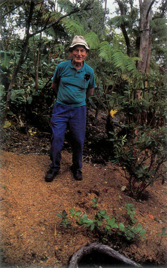 Mitch Mitchell in his garden at
Volcano, Hawaii.