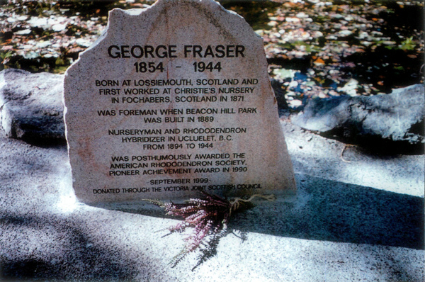 George Fraser commemorative stone in Beacon Hill 
Park, Victoria, BC