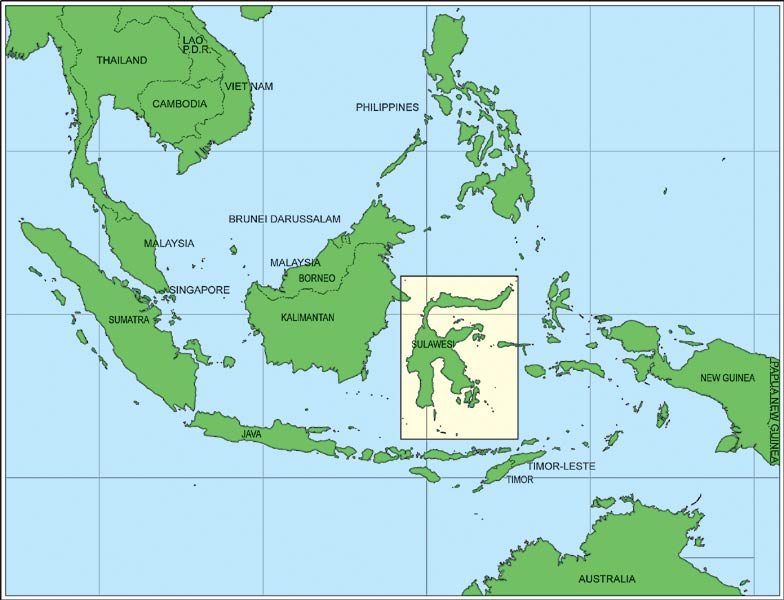 Map showing Sulawesi in the
Malesian Archipelago