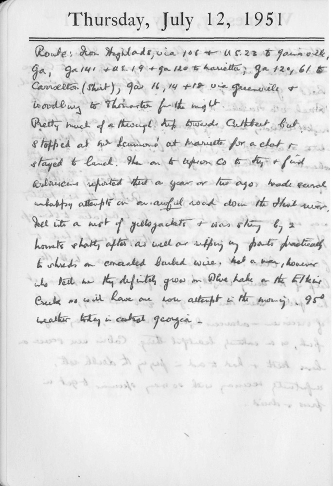 Henry Skinner notebook entry for
Thursday, July 12, 1951