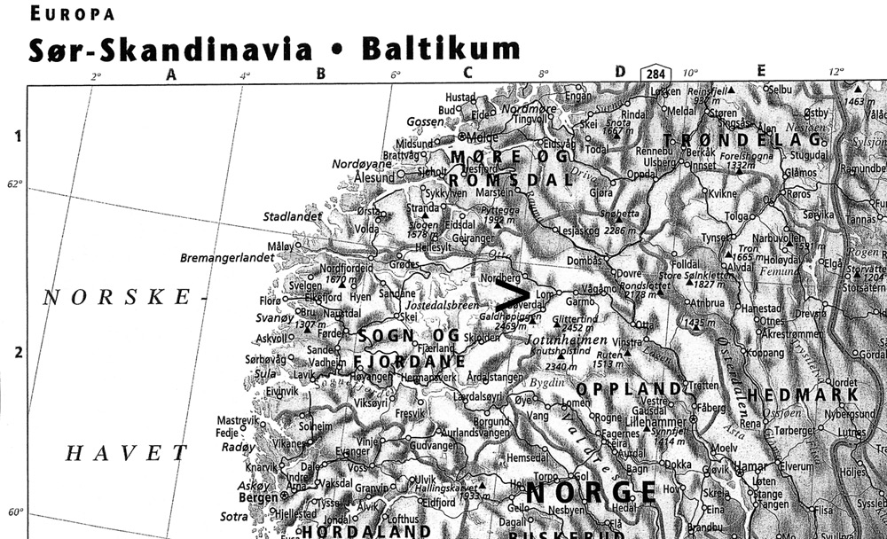 Map of Norway showing Lom, where 
R. lapponicum grows