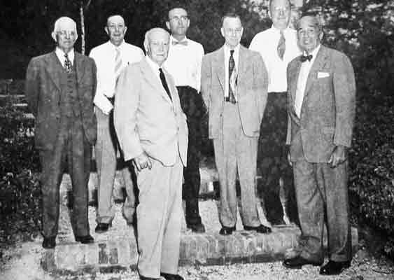 (left to right): Leamon Tingle; 
Andrew Adams, Sr.; H. H. Hume; David Leach; Albert Close; John Wister; and B. Y. Morrison
