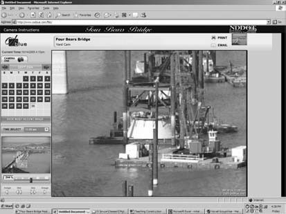 Oxblue Corporation’s Job Camera interface with photo of bridge pier and barge