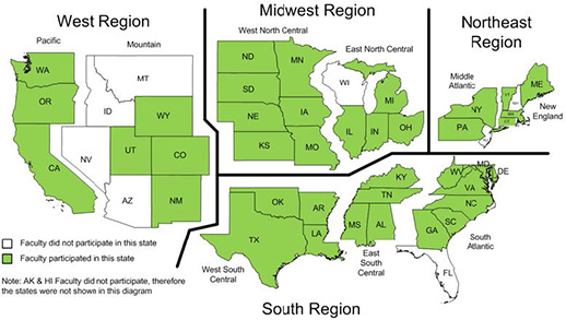 Figure 1. Survey participation by region, subregion, and state.
