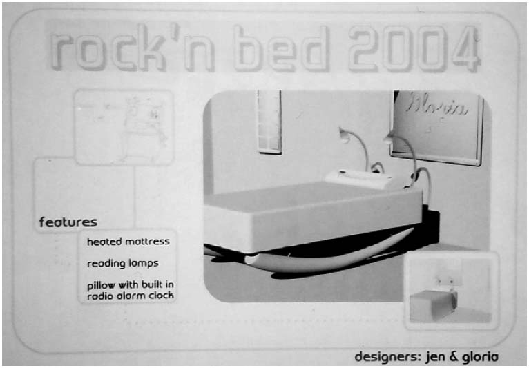 Figure 1 is an example of a final poster that shows a design for a bed with rocking feet and its features.