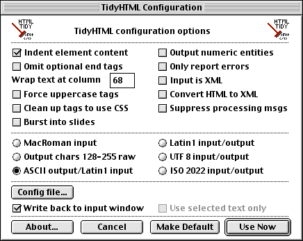 BB Tidy configuration dialog